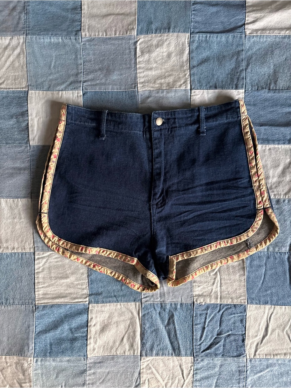 Dark Wash Denim Jean Shorts with Floral Detailing